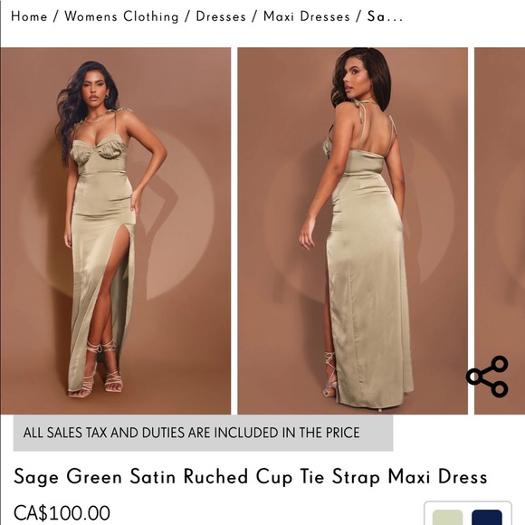PrettyLittleThing Sage Green Satin Maxi Dress - Picture 2 of 2